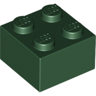 Lego kostka (kostička) 2x2, tmavě zelená (4266895, 4271436, 6214611)